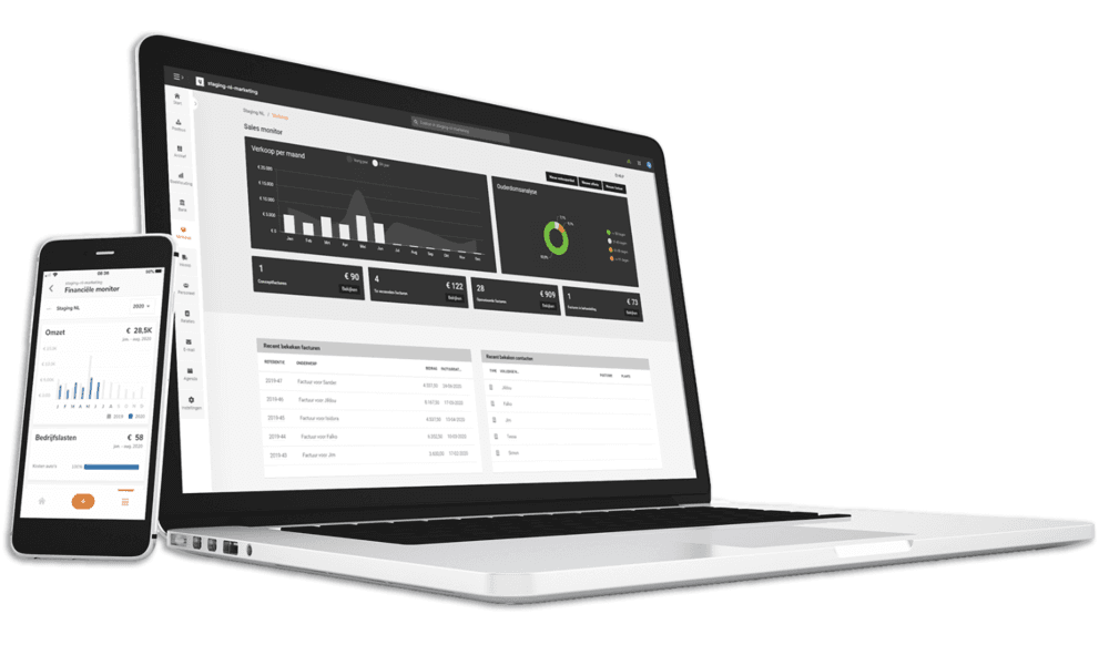 afbeelding van laptop met een boekhoudprogramma op het scherm